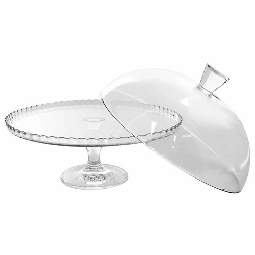 Large glass cake stand - glass, lid