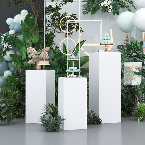 Metal white plinth cylinder - white,